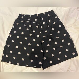 STINE GOYA Black Shorts with White and Orange Floral Design